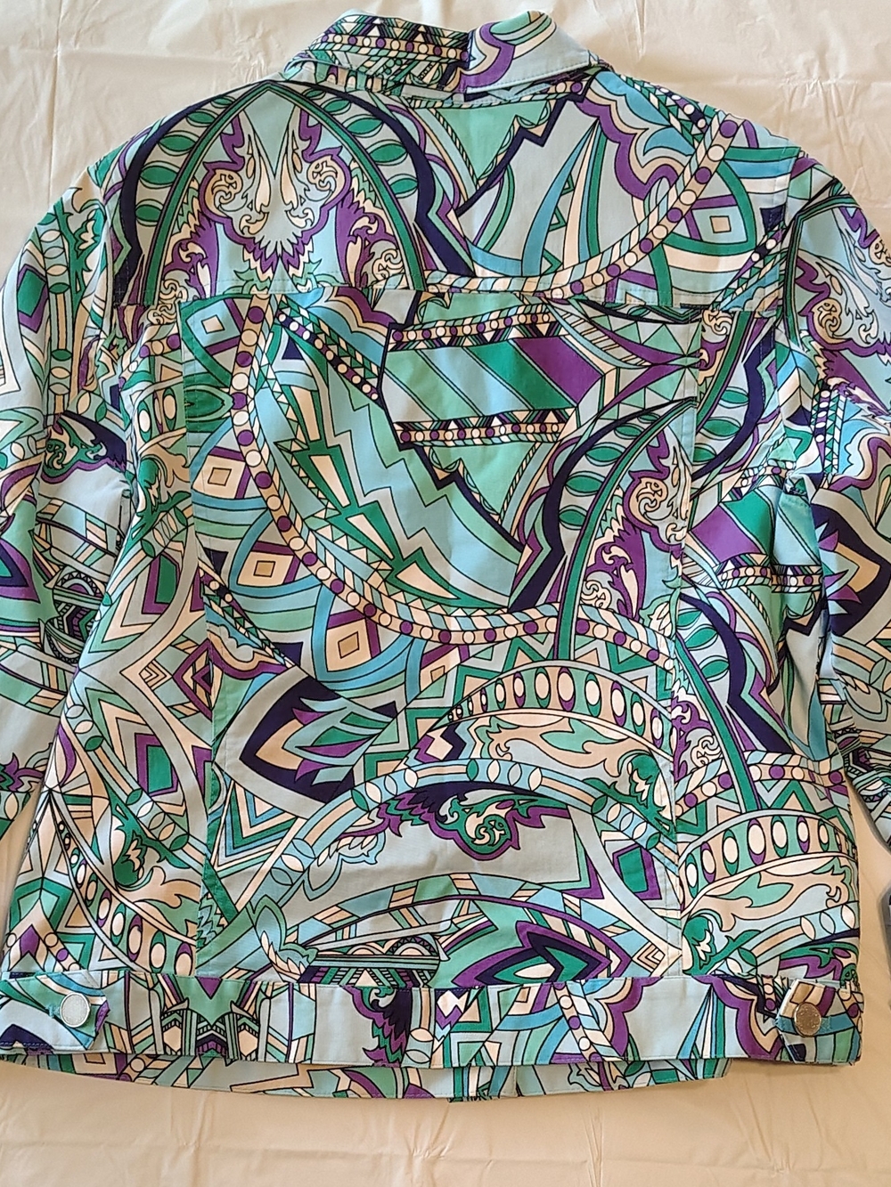 CHICO'S HANNALEE Graphic Print Jacket BLUE TANG CHICOS Sz 1 NWOT - Picture 4 of 10